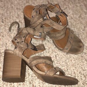 Buckle brand block heel